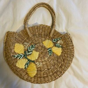 J.Jill Straw Round Lemon Beach Bag